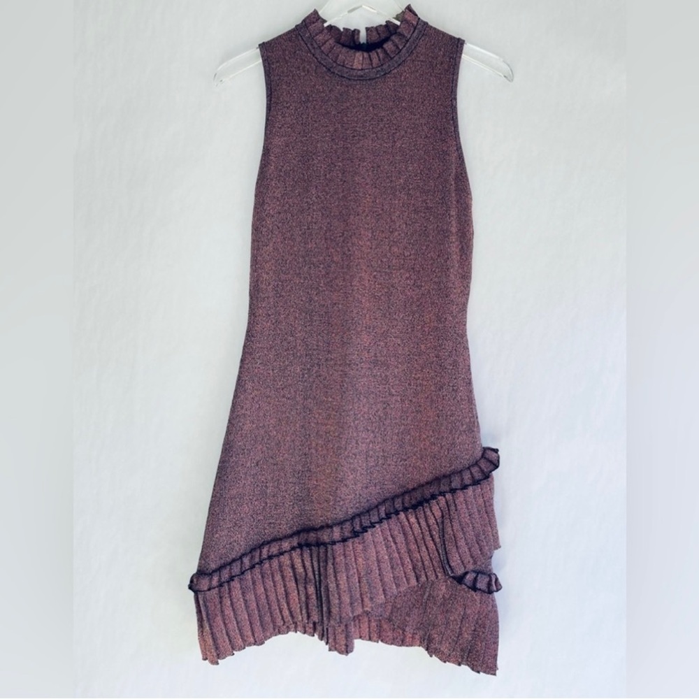 Parker Mace Dragonfruit Pink Metallic Knit Sheath Dress Size L